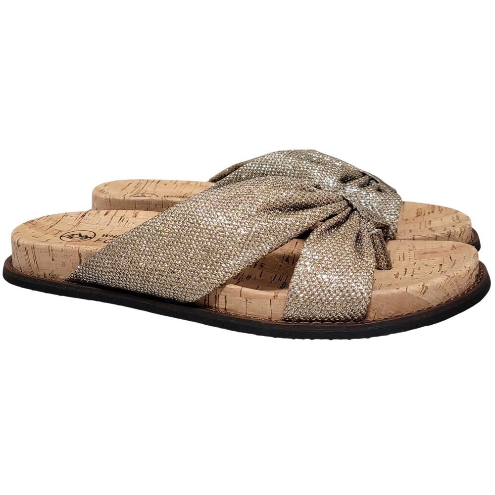 White Mountain Women Malanga X-Strap Thong Sandals Size US 7.5M Gold Glitter